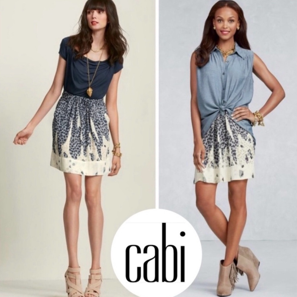 CAbi #401 Bella Skirt grey & Cream Ombre Leopard Print W/ Pockets, Small
